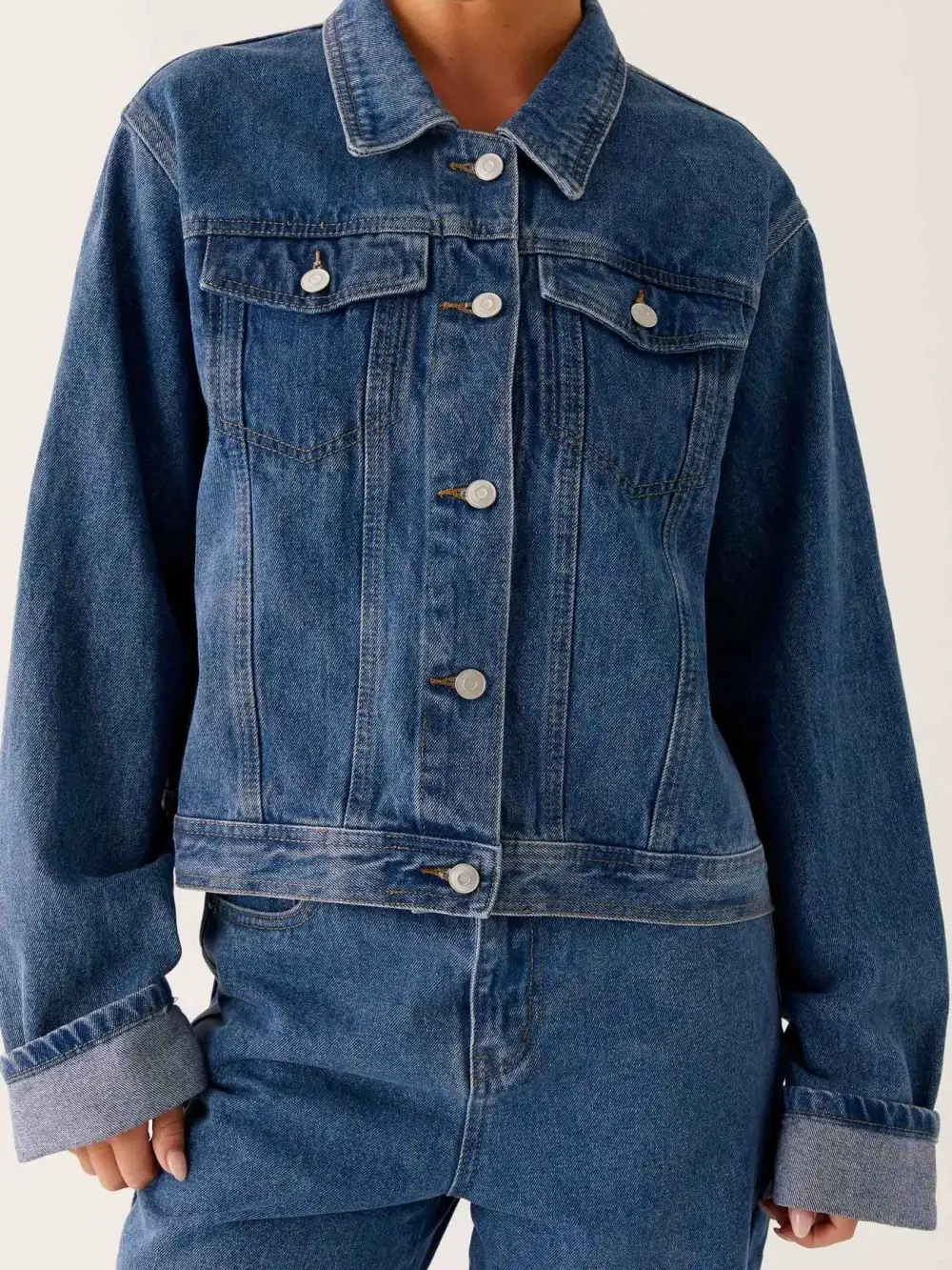 Button Down Cropped Oversized Jacket