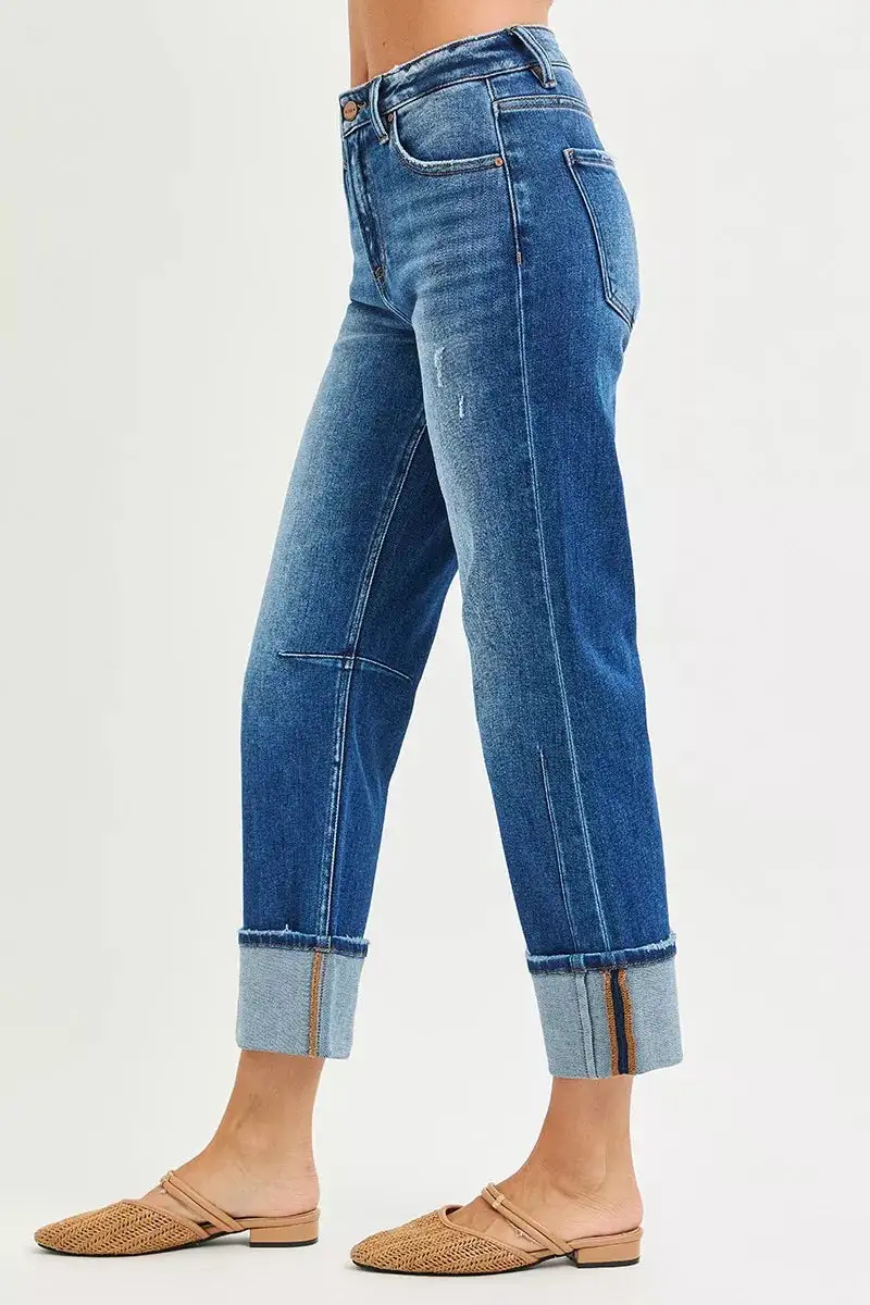 Casual High Waist Straight Leg Distressed Denim Jeans