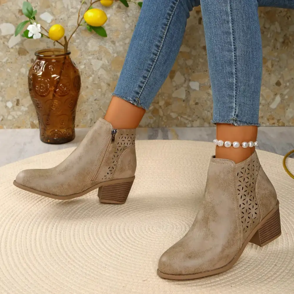 Casual Point Toe Block Heels Boots