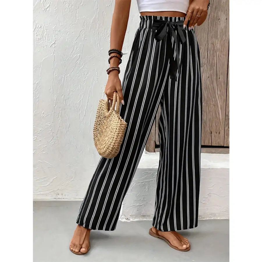 Striped High Waist Wide Leg Pants