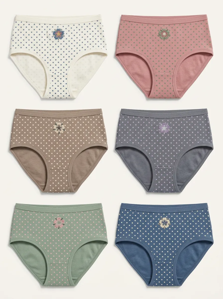 Women's Floral Polka Dot Embroidered Multi-Pack Printed Panties