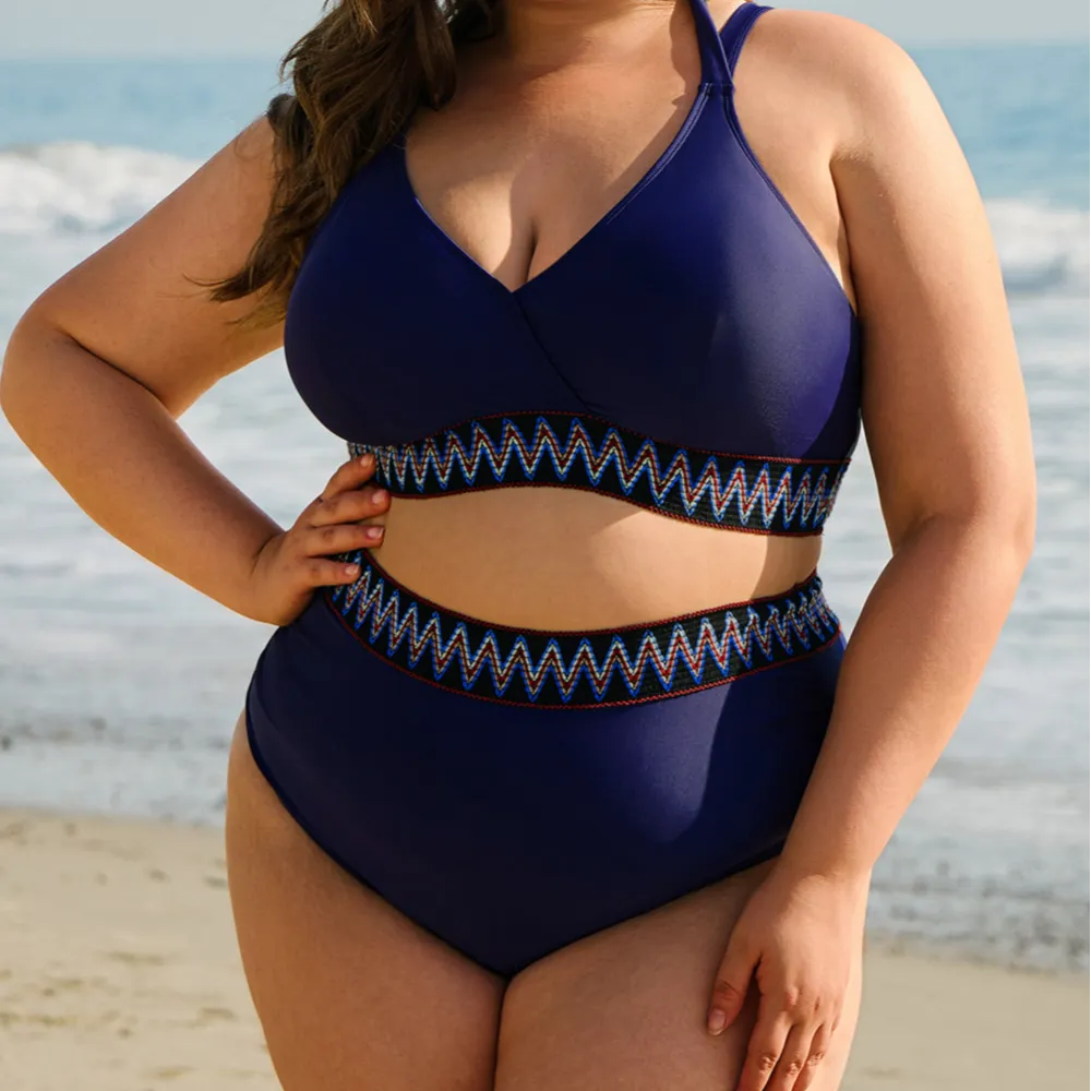 Embroidered Trim Wrap Tie Bikini Set