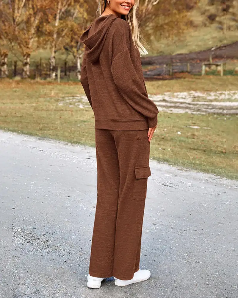 Casual Two-Piece Cargo Sweatsuit Set Hoodie and Pants