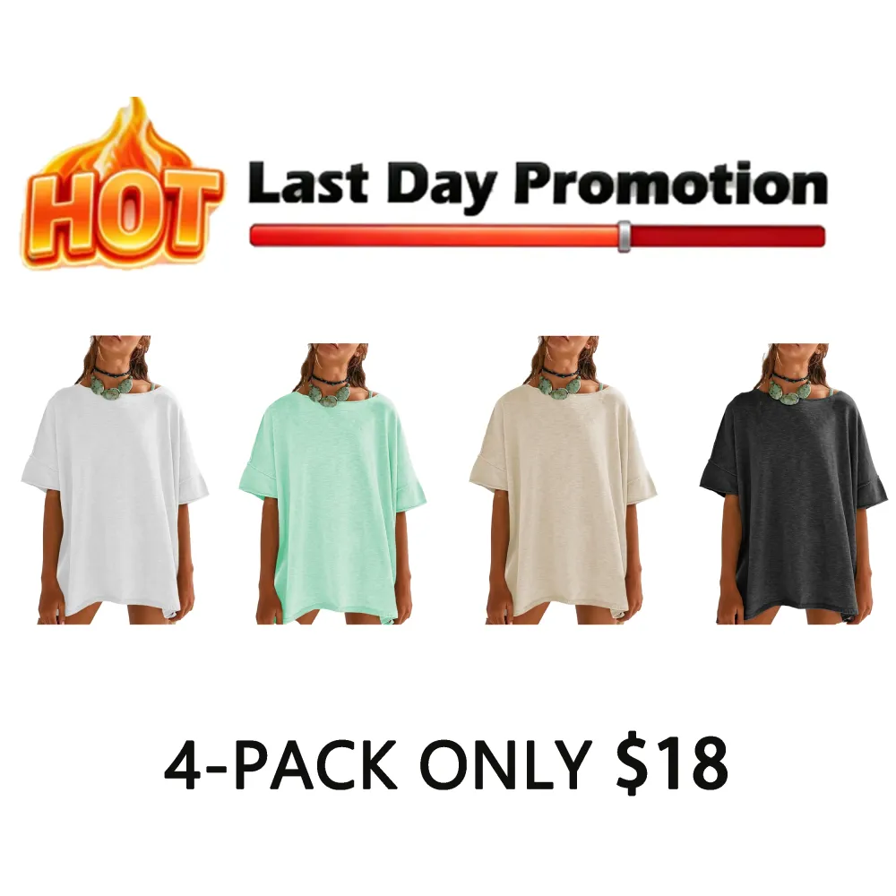 Women's Oversized T Shirts Casual Summer Crew Neck Loose Dropped Short Sleeve Side Slit Hem Blouse Tunic Tops