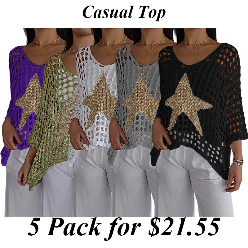 5PACK-Women'S Hollow Star Blouse