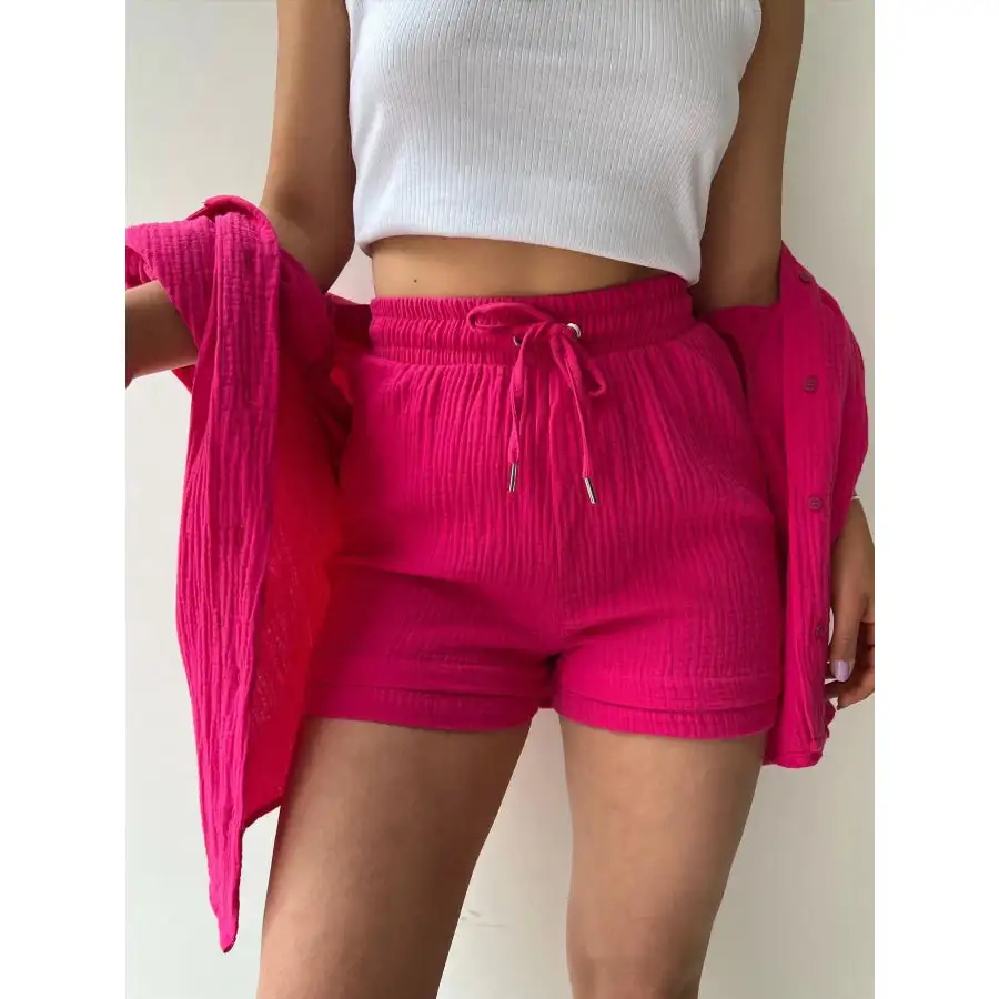 Relaxed Textured Button Up Shirt and Shorts Set