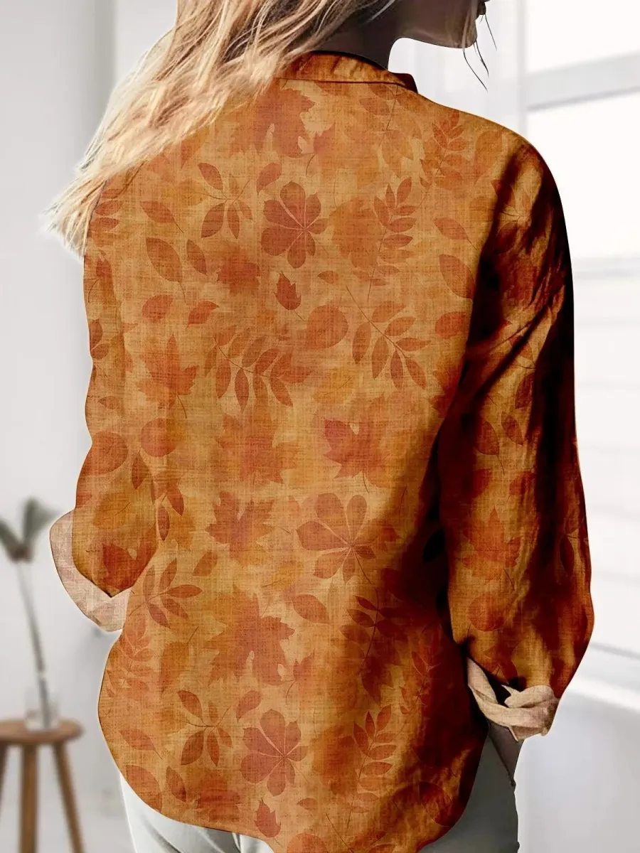 Leaf Print Long Sleeve Shirt