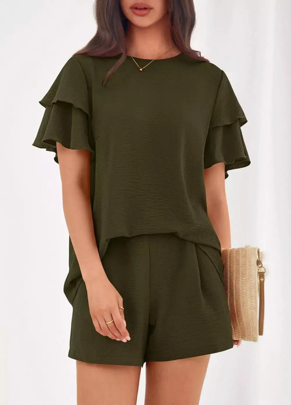 Ruffle Sleeve Top and Shorts Two-piece Set Everyday Look
