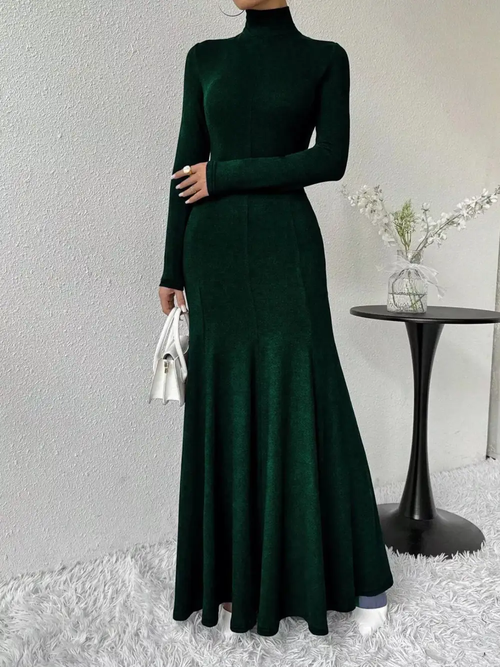 Polished Detail Long Sleeve Maxi Dress