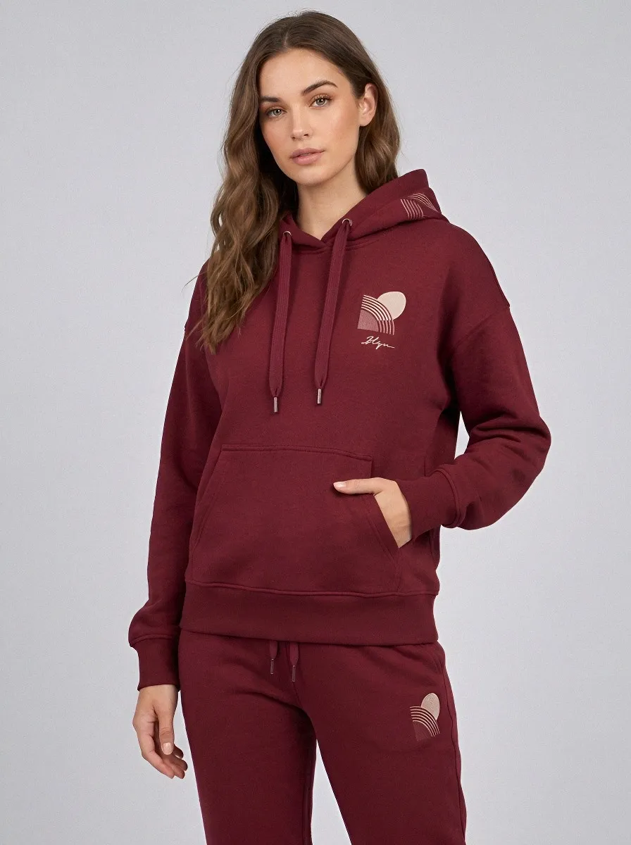 Women's Dusty Rose Kangaroo Pocket Solid Hoodie & Pants Set