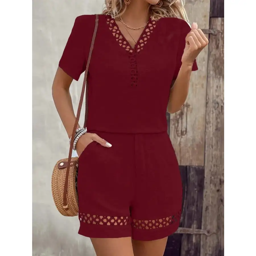V Neck Short Sleeve Top and Shorts Set