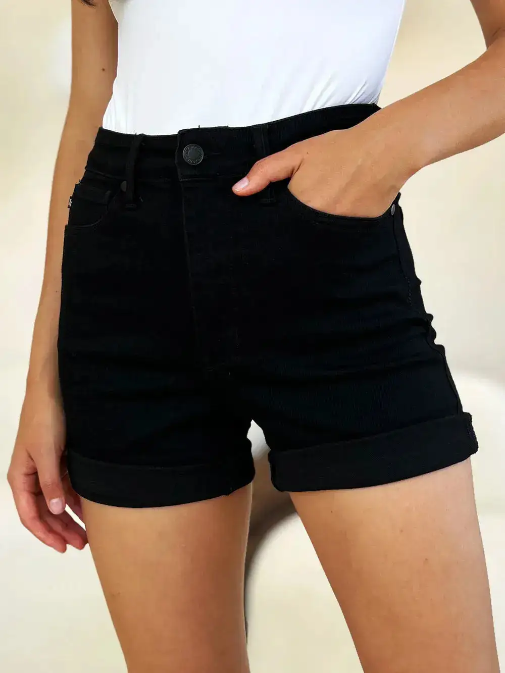 High-Waist Cotton Stretch Denim Shorts