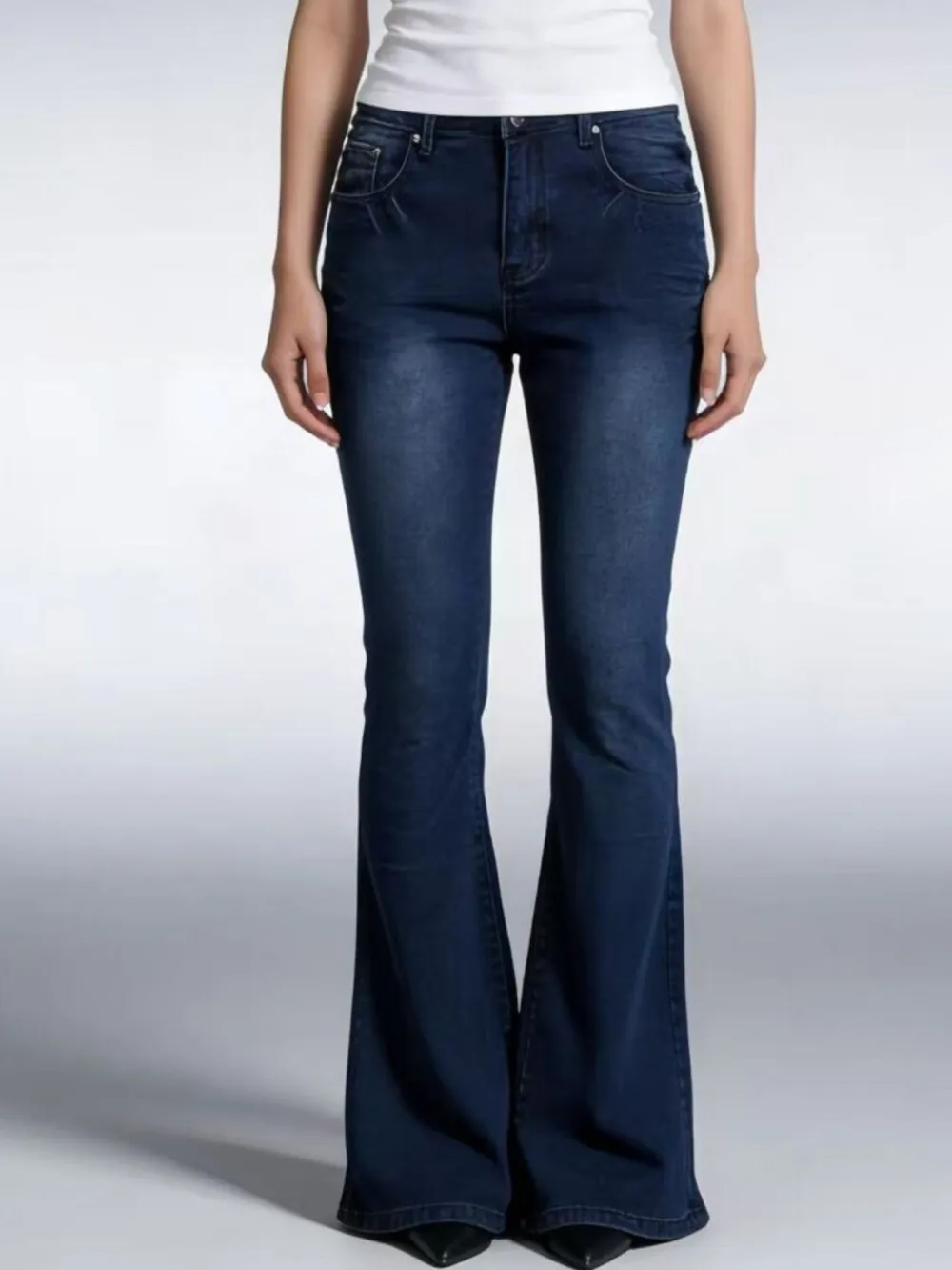 Smooth High Waist Flare Leg Denim Jeans