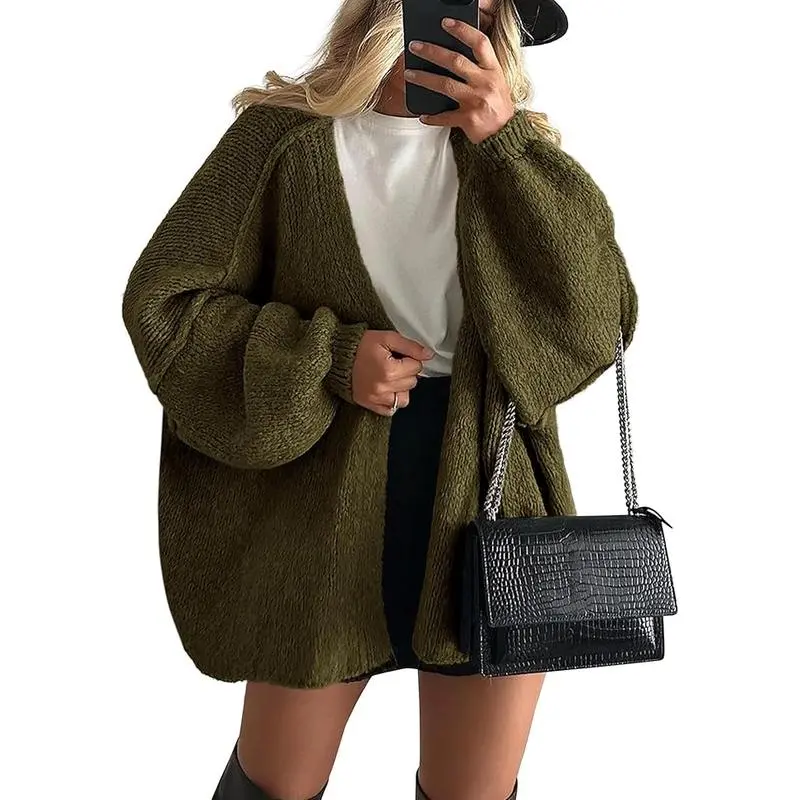 Womens Oversized Cardigan Sweaters 2025 Fall Long Lantern Sleeve Knit Open Front Lightweight Sweater Knitwear Womenswear