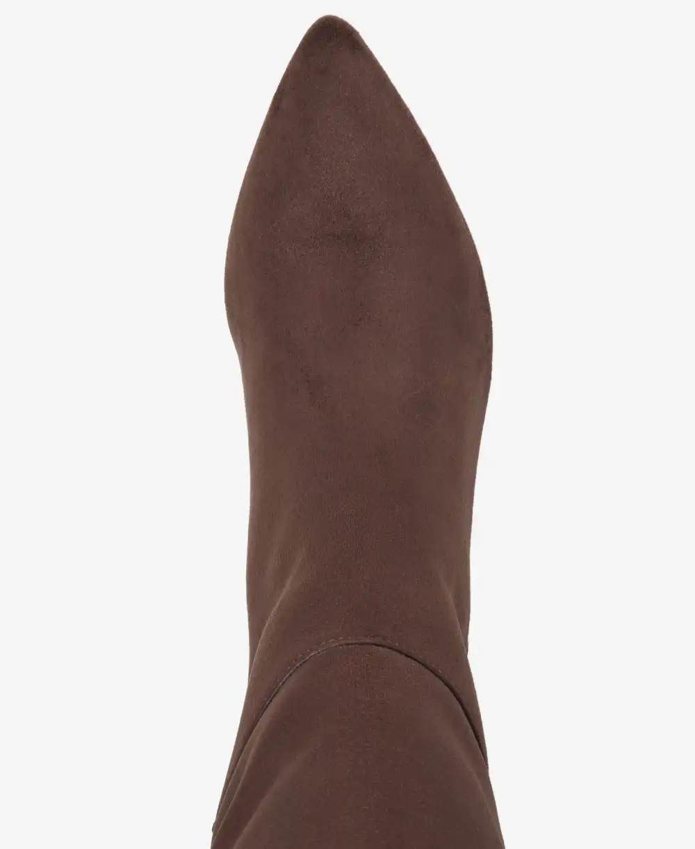 Faux Leather Pointed Toe Kitten Heel Knee High Boots
