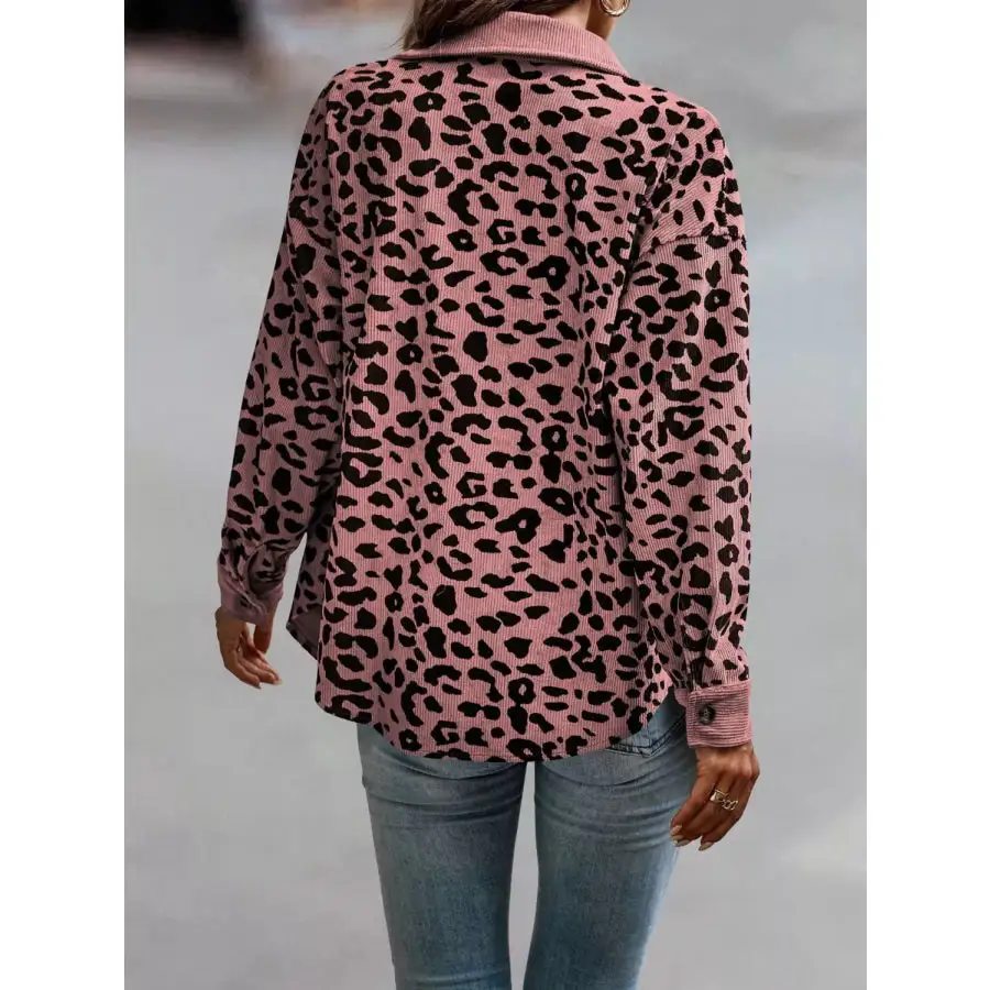 Full Size Leopard Print Button Down Jacket Plus Size