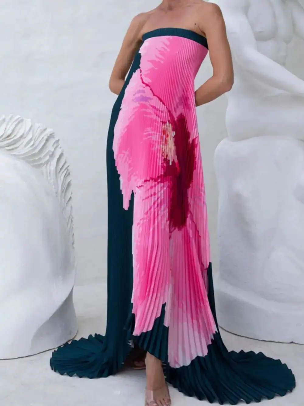 Printed Pleated Dress Casual