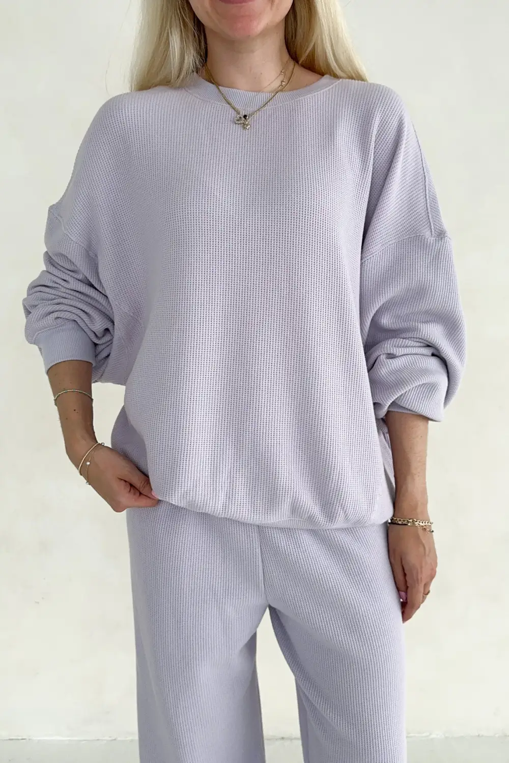 Roomy Fit Waffle Knit Sweatshirt