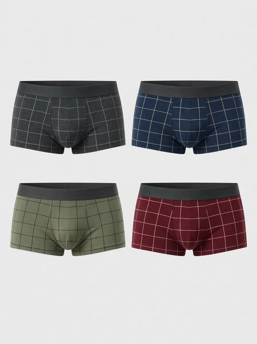 Men's Navy Grid Contoured Pouch Boxer Briefs 4-Pack