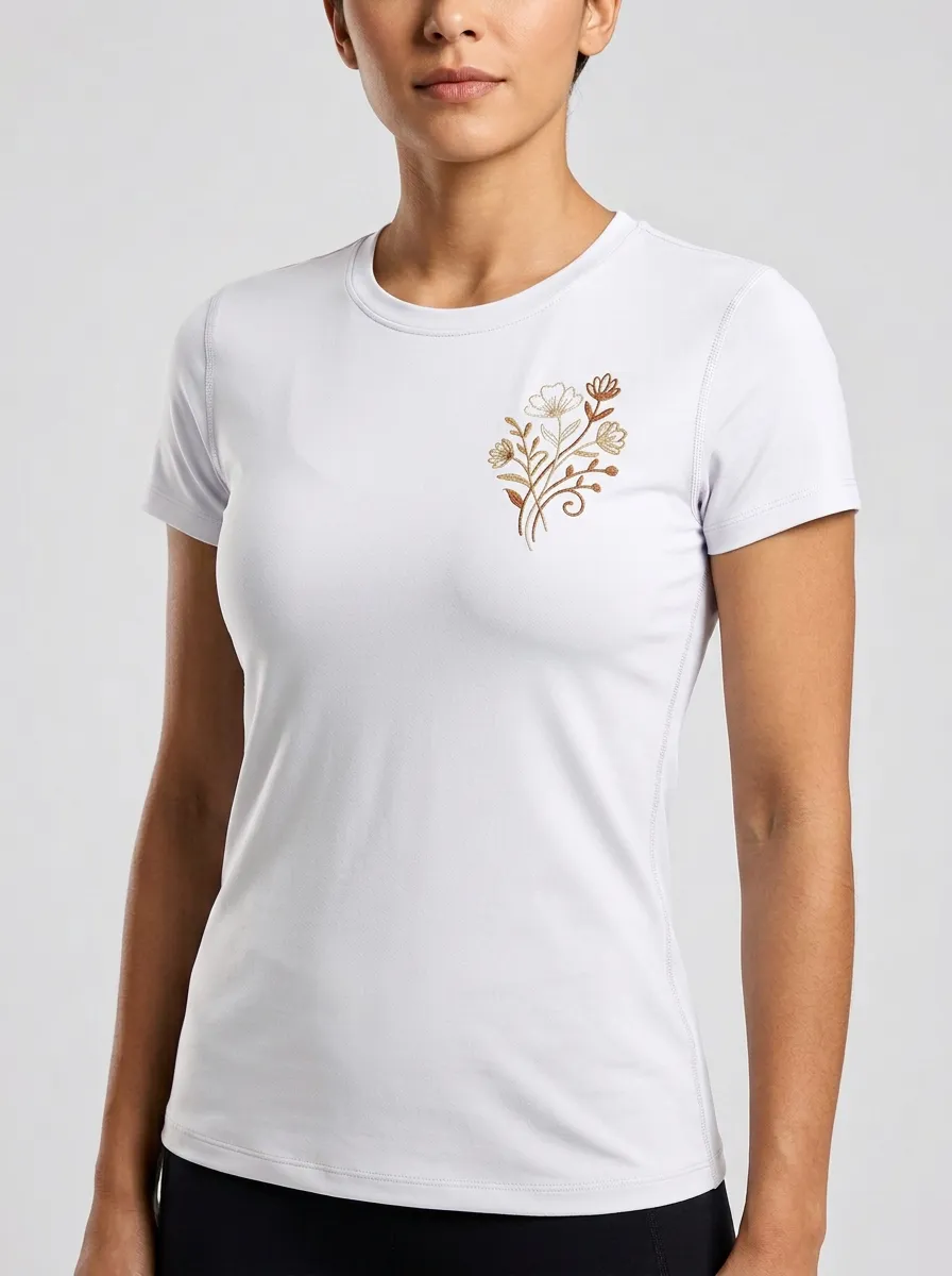 Women's Floral Bouquet Embroidered Crewneck T-Shirt