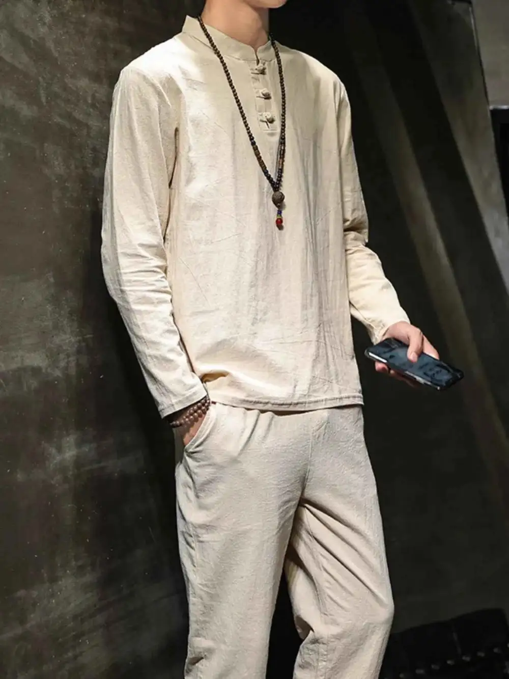 Button Detail Long Sleeve Top and Pants Set