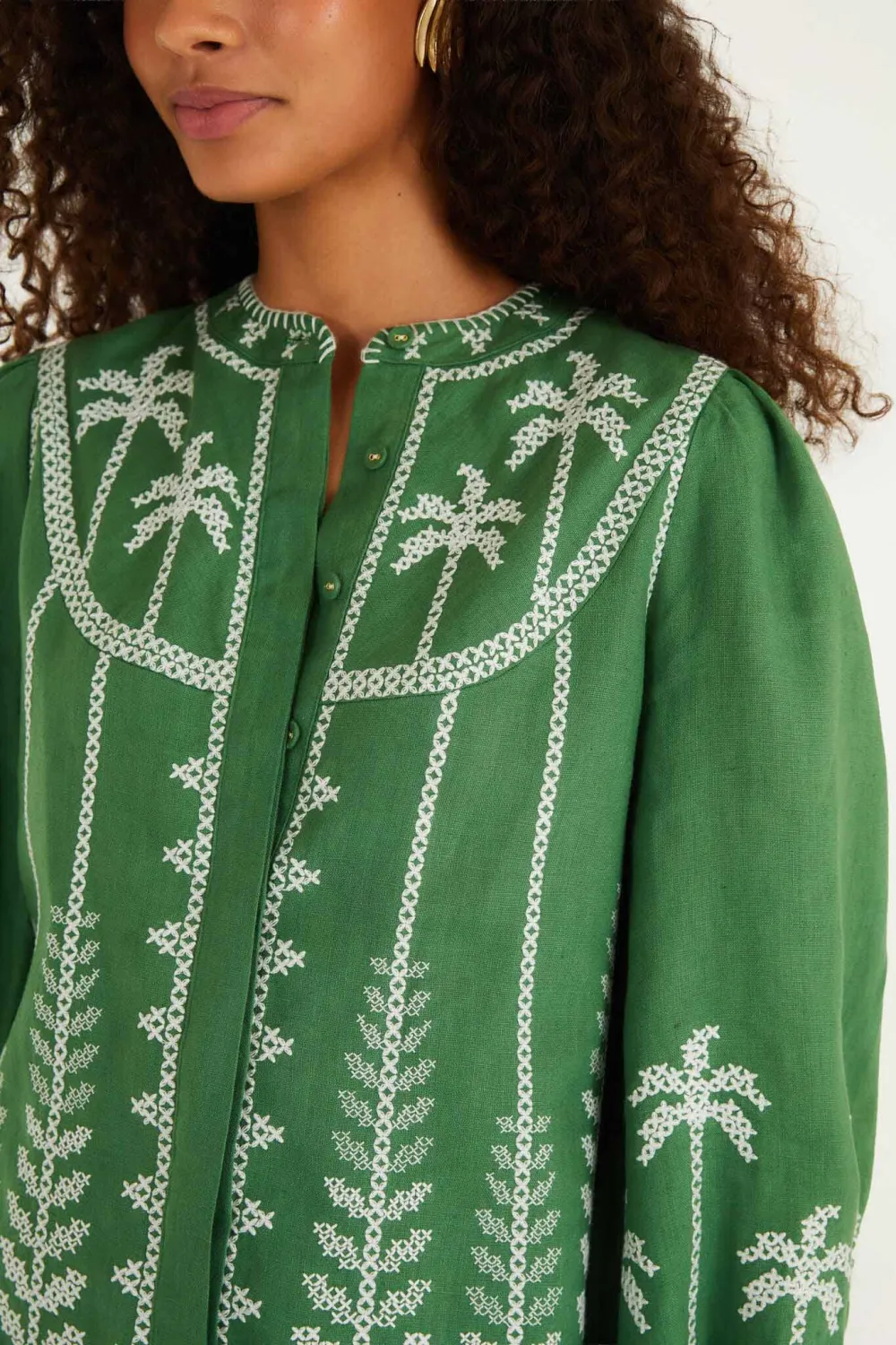 Classic Embroidered Floral Long-Sleeve Button-Front Blouse