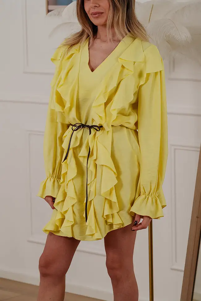 Mini V Neck Linen Blend Dress