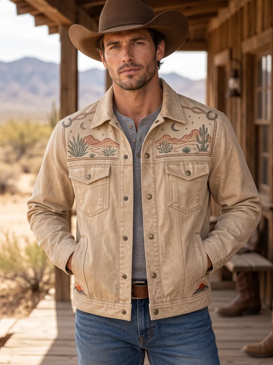 Men's Western Cowboy Cactus Desert Moon Jacket