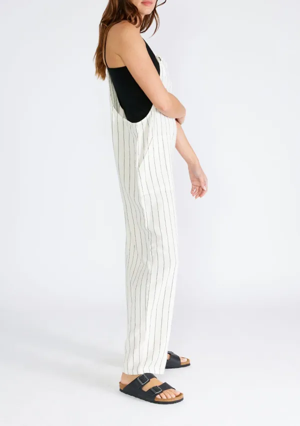 Striped Wide Strap Jumpsuit with Pockets