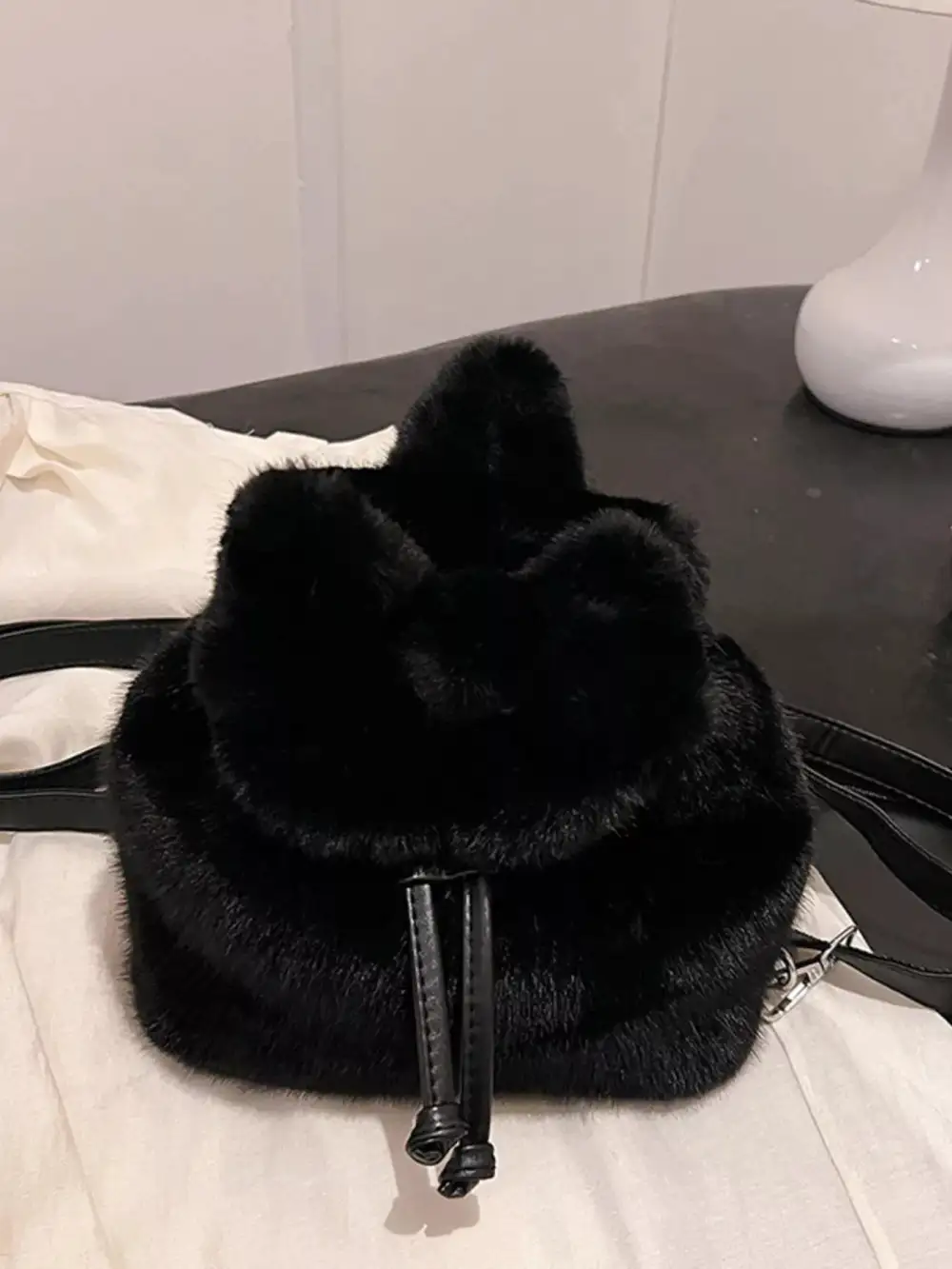 Plush Drawstring Backpack Bag