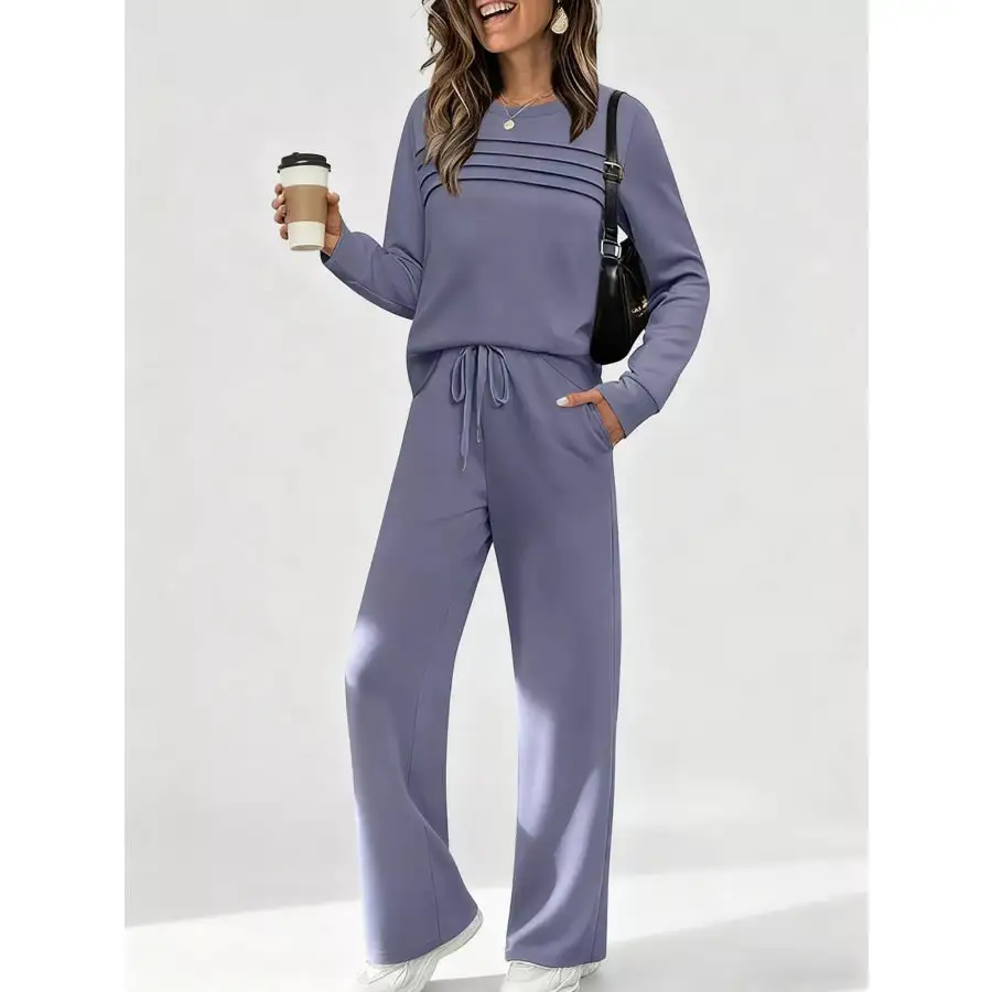 Casual Long Sleeve Top and Pants Set