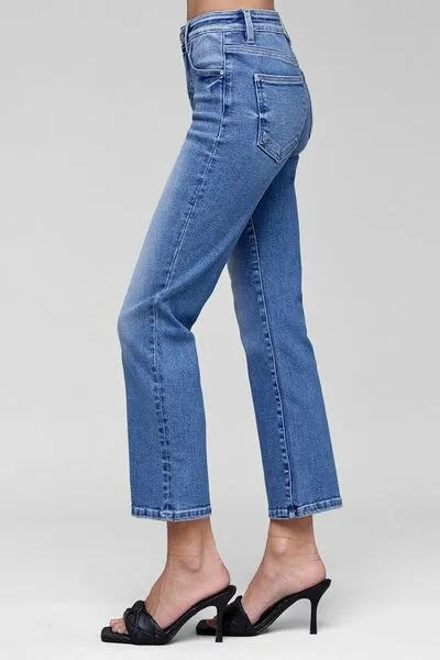Tummy Control High Rise Crop Straight Denim Jeans