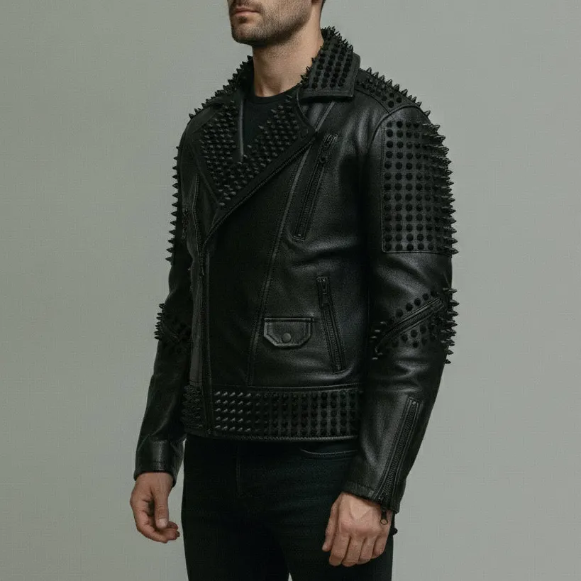 Rugged Leather Biker Studded Jacket