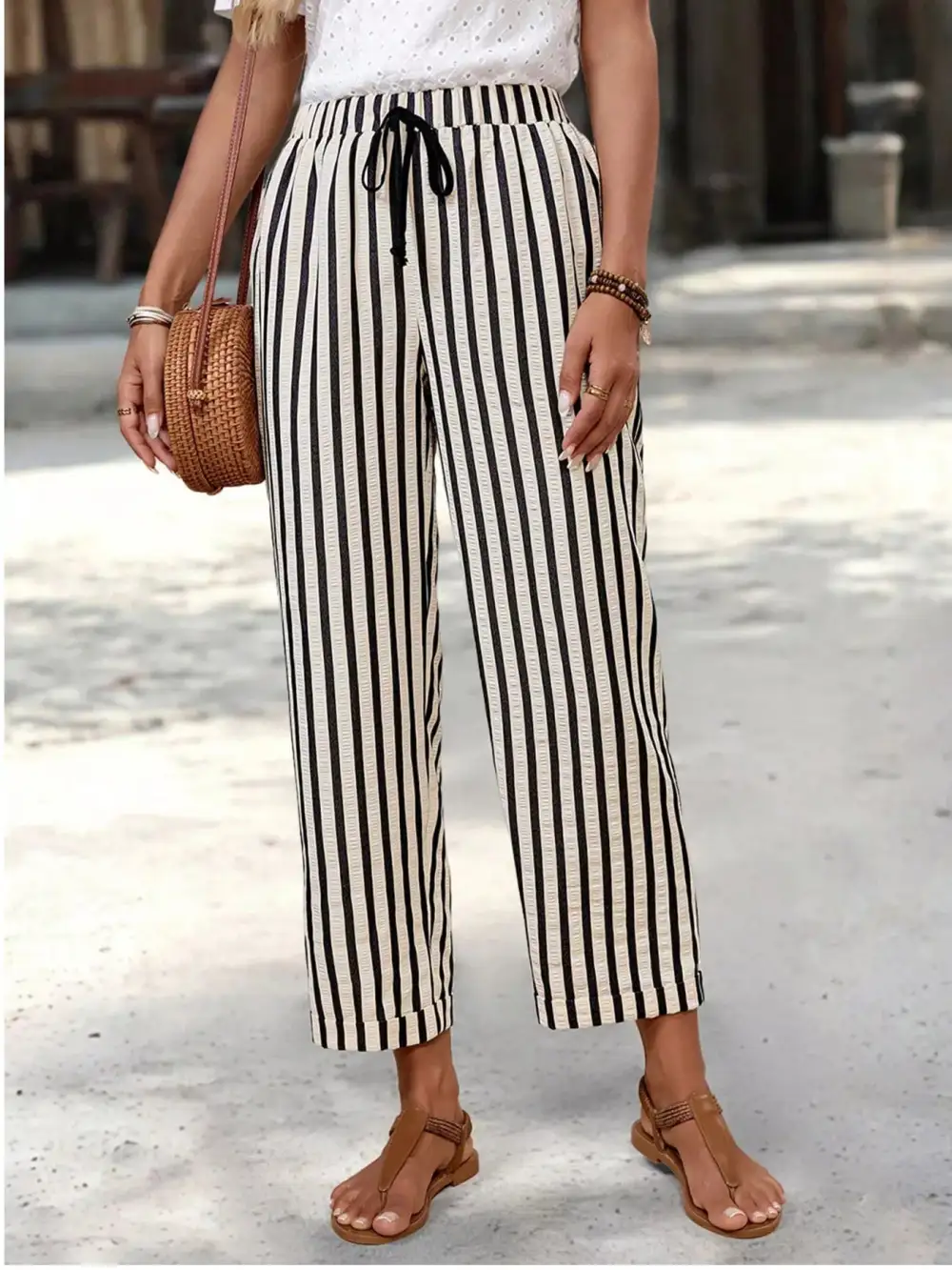 Striped High Waisted Cropped Pants