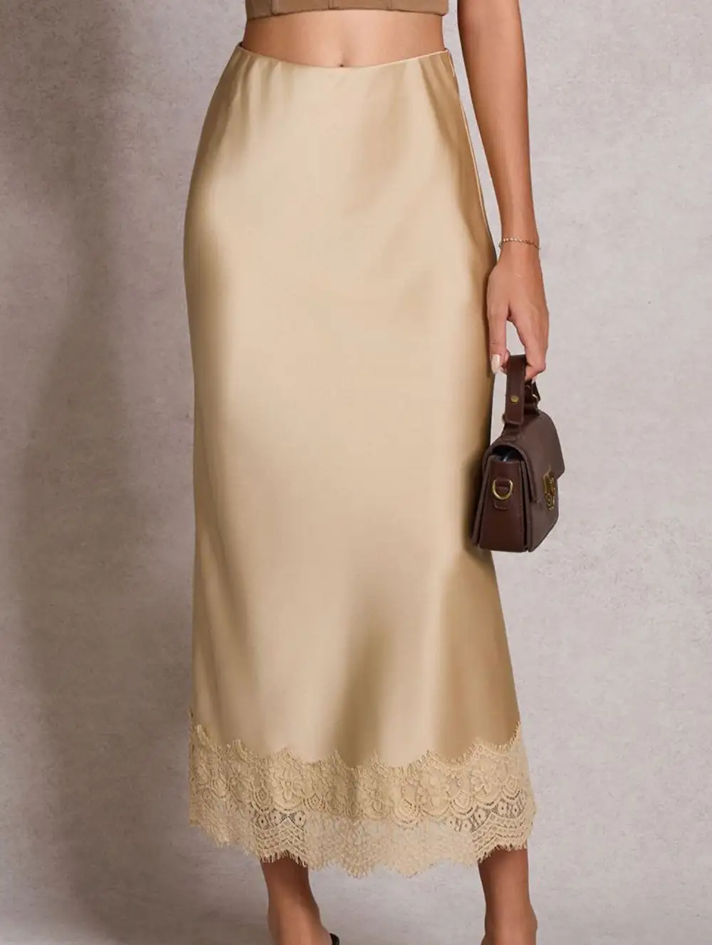 Lace Satin High Waist Bodycon Skirt
