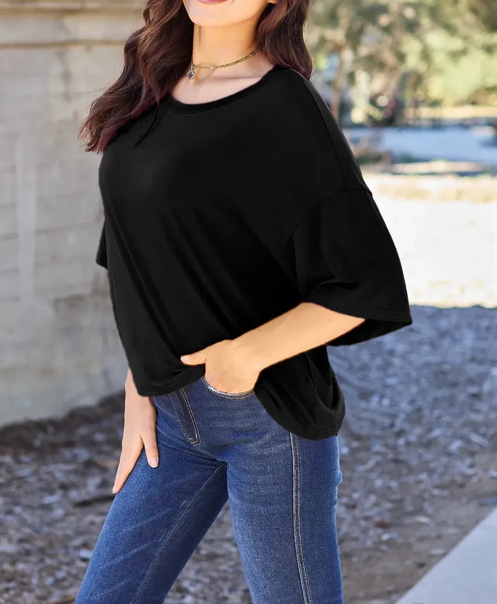 Bamboo Round Neck Drop Shoulder T-Shirt