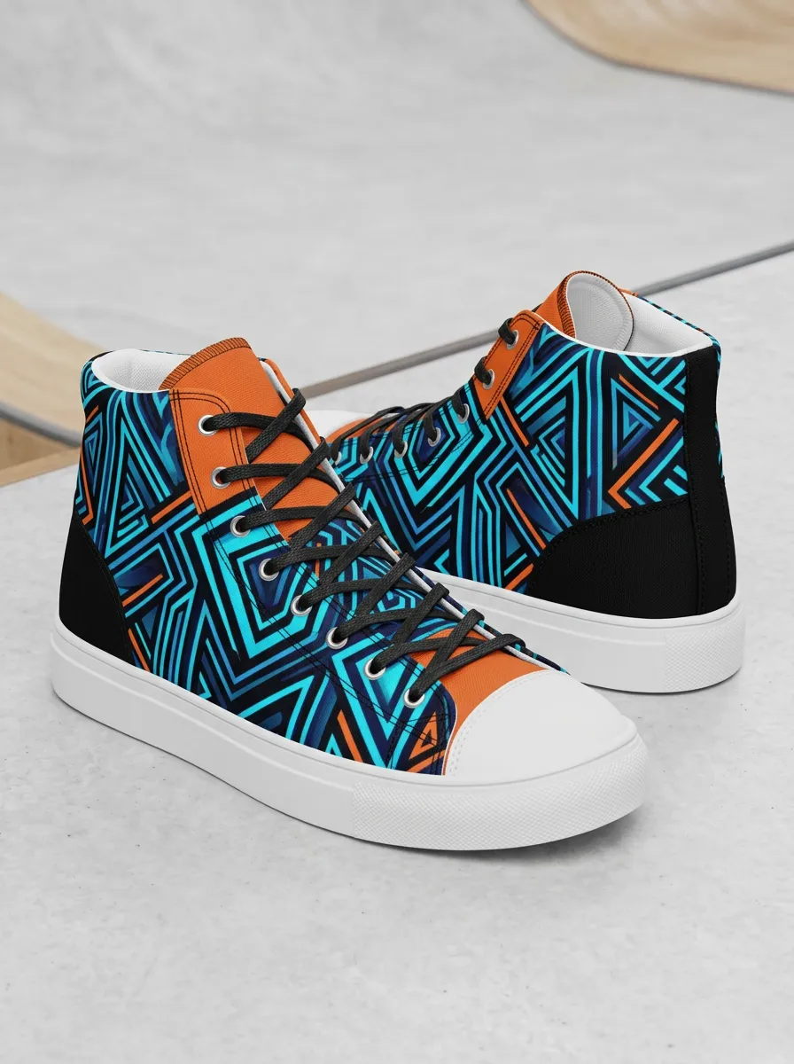 Men's Geometric Abstract Pattern Printed Canvas Shoes