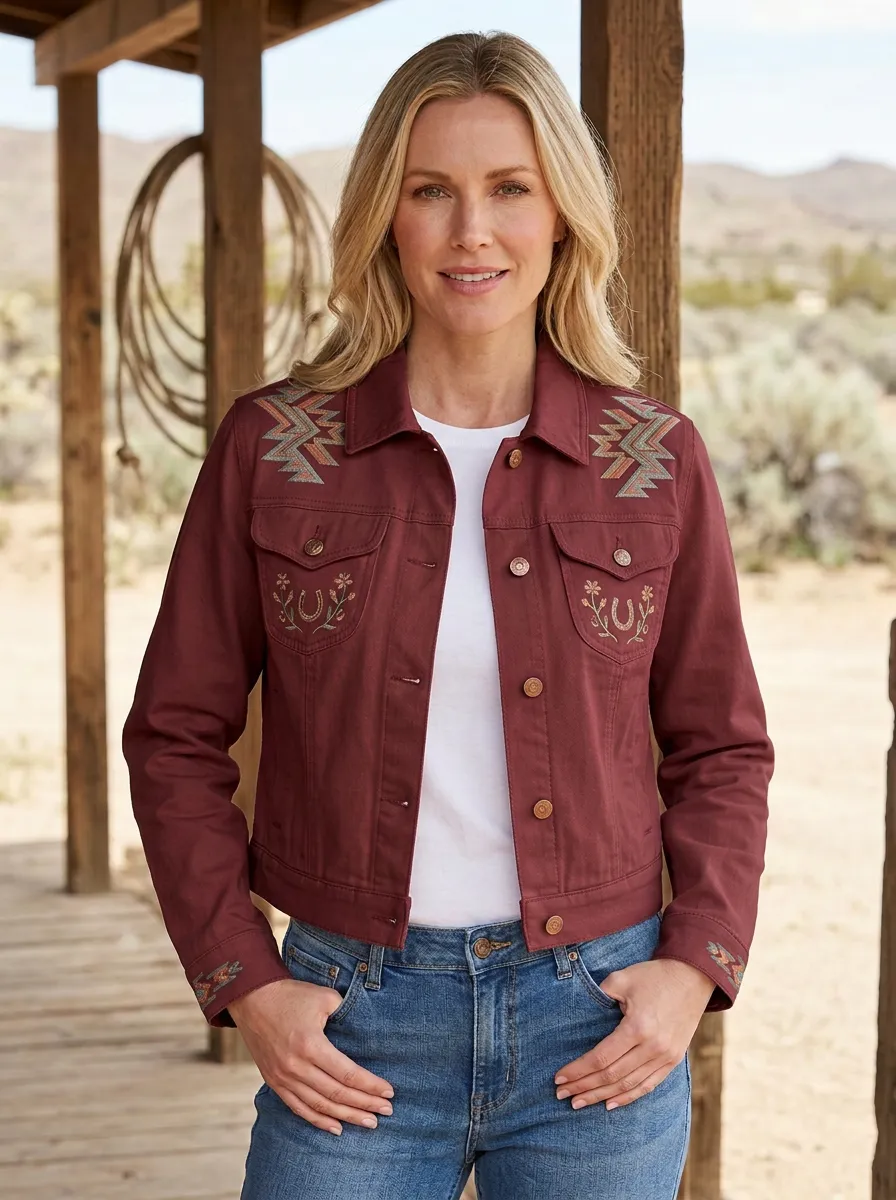 Women's Western Cowgirl Horseshoe Horse Floral Jacket