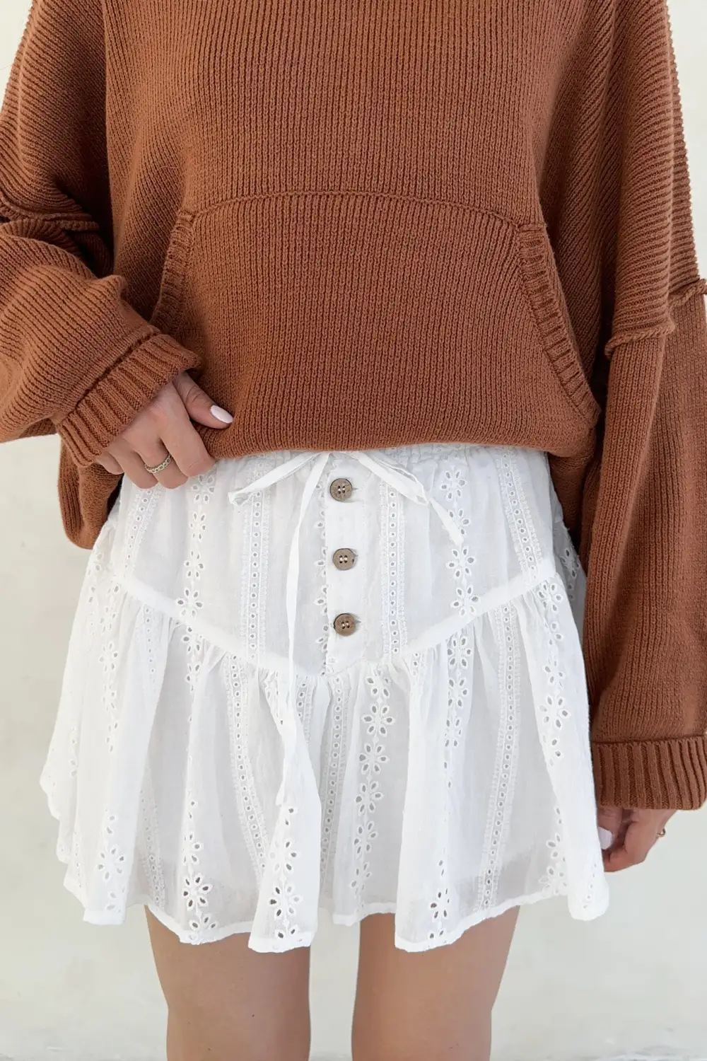 Quiet Detail Drawstring Eyelet Skort