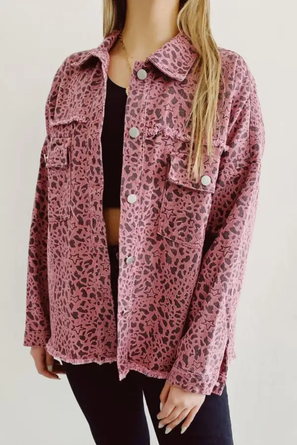 Stars And Animal Spots Print Button-Up Denim Shirt Jacket