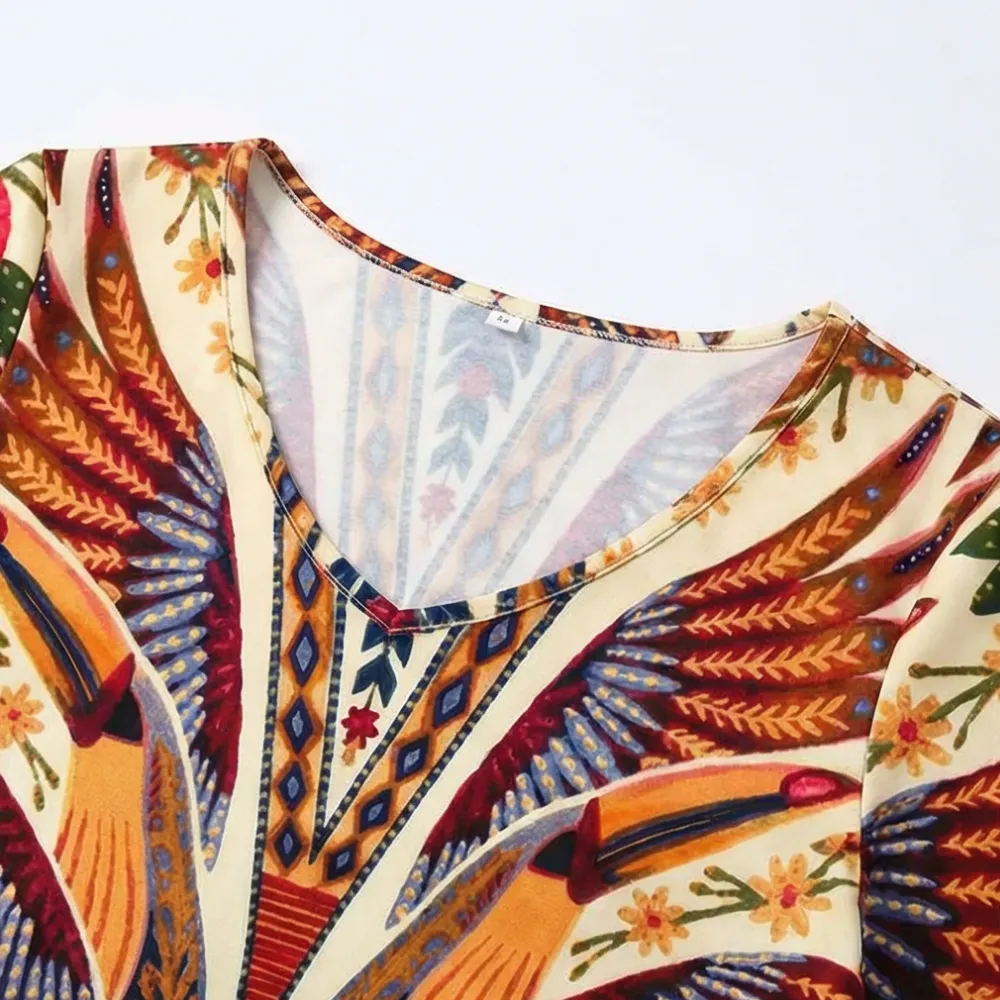 Bold Peacock Wingspan Midi Dress