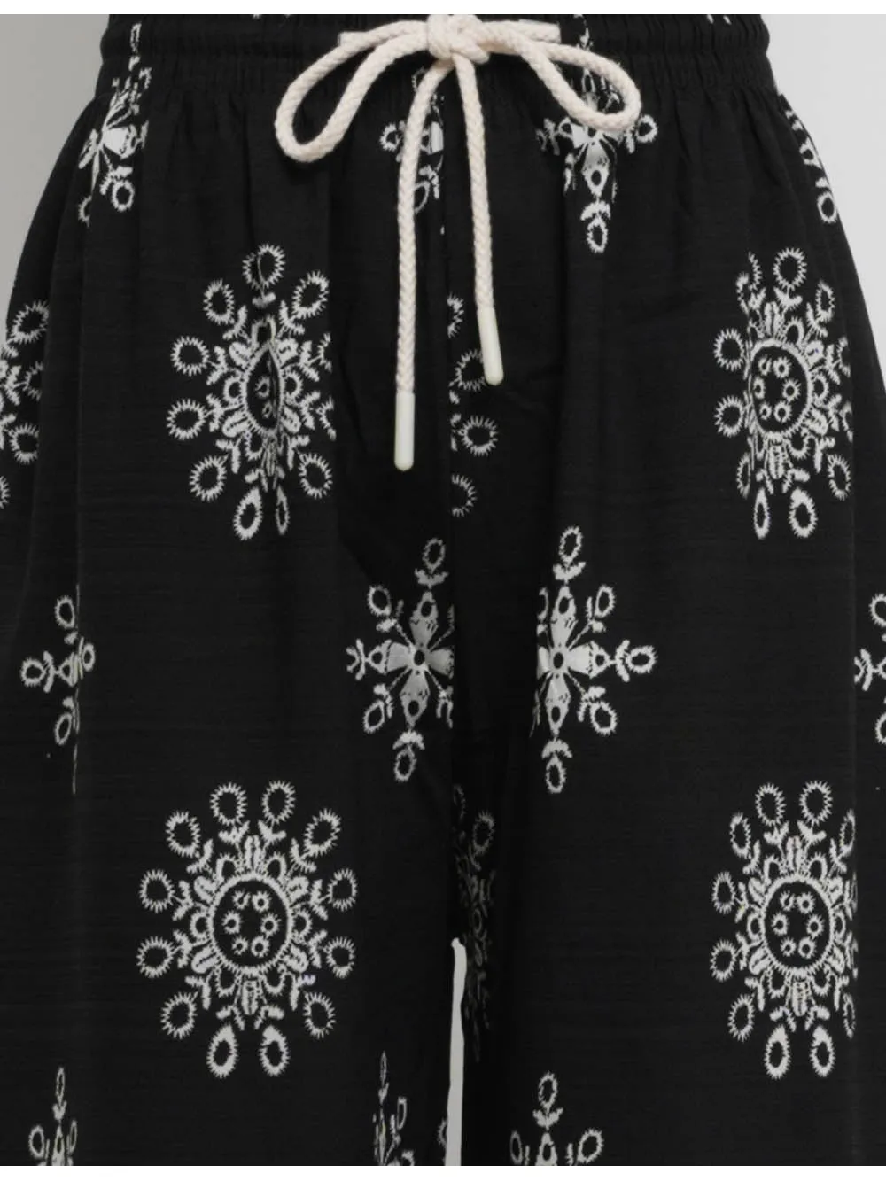 Boho Elastic Waist Lace Up Wide Leg Pants