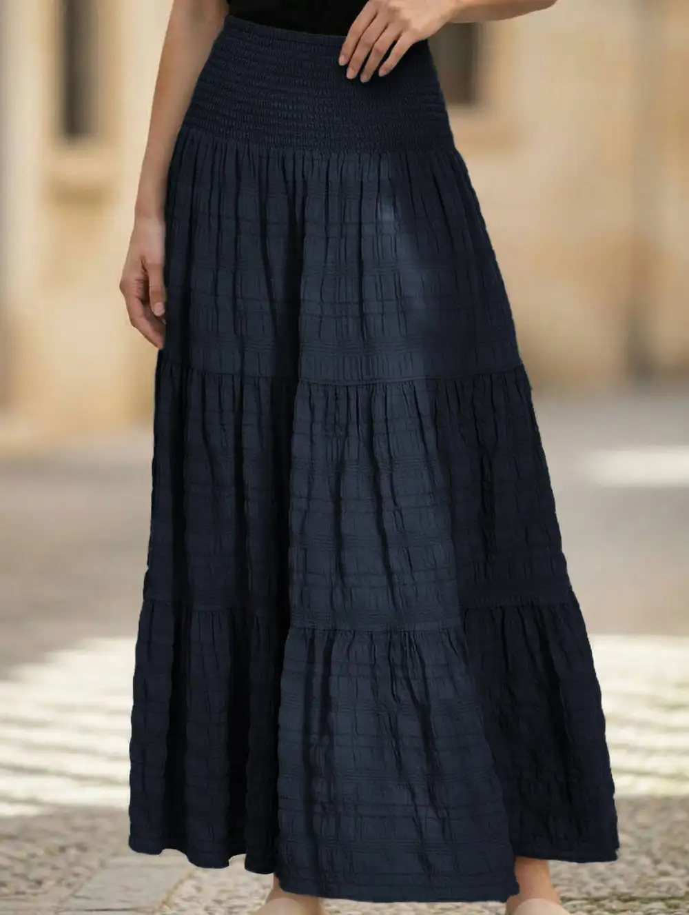 Elastic Waist Pocket Maxi Skirt