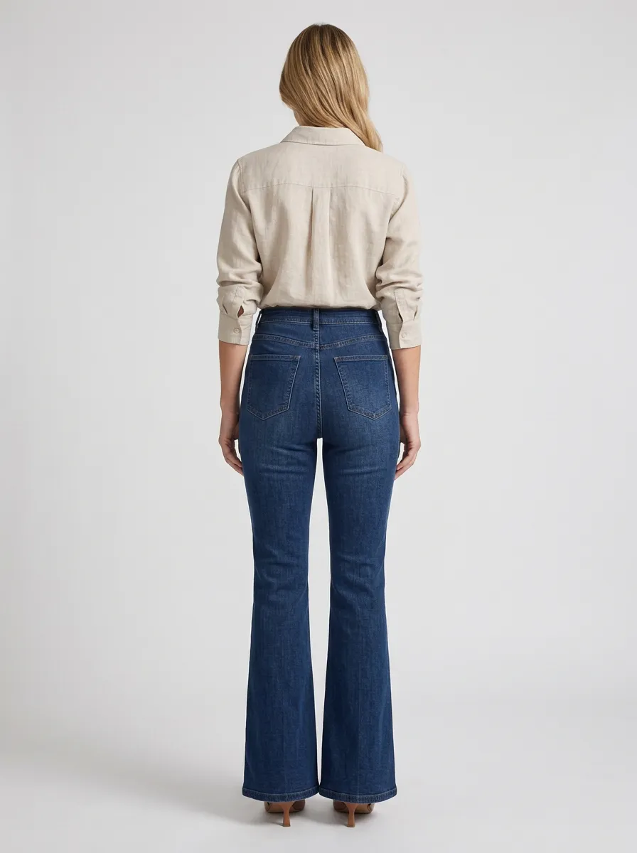 Women's Heritage Inspired Floral Embroidery Floral Embroidered High-Rise Flare Jeans