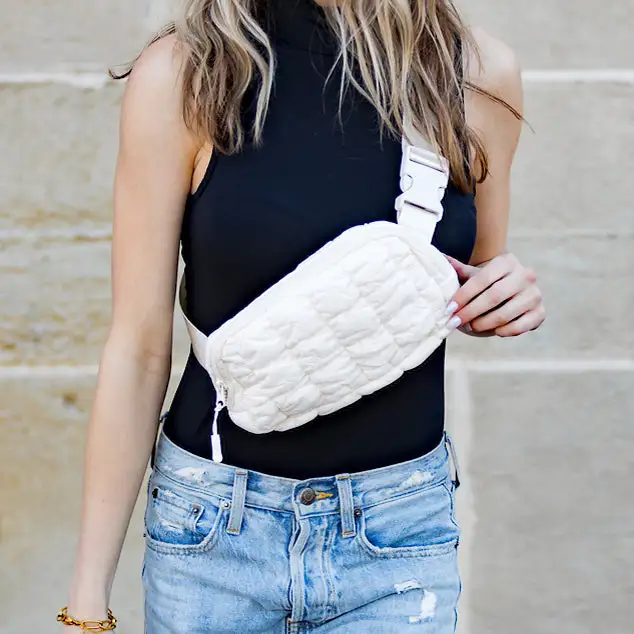 Nylon Quilted Puffer Sling Crossbody Belt Bag