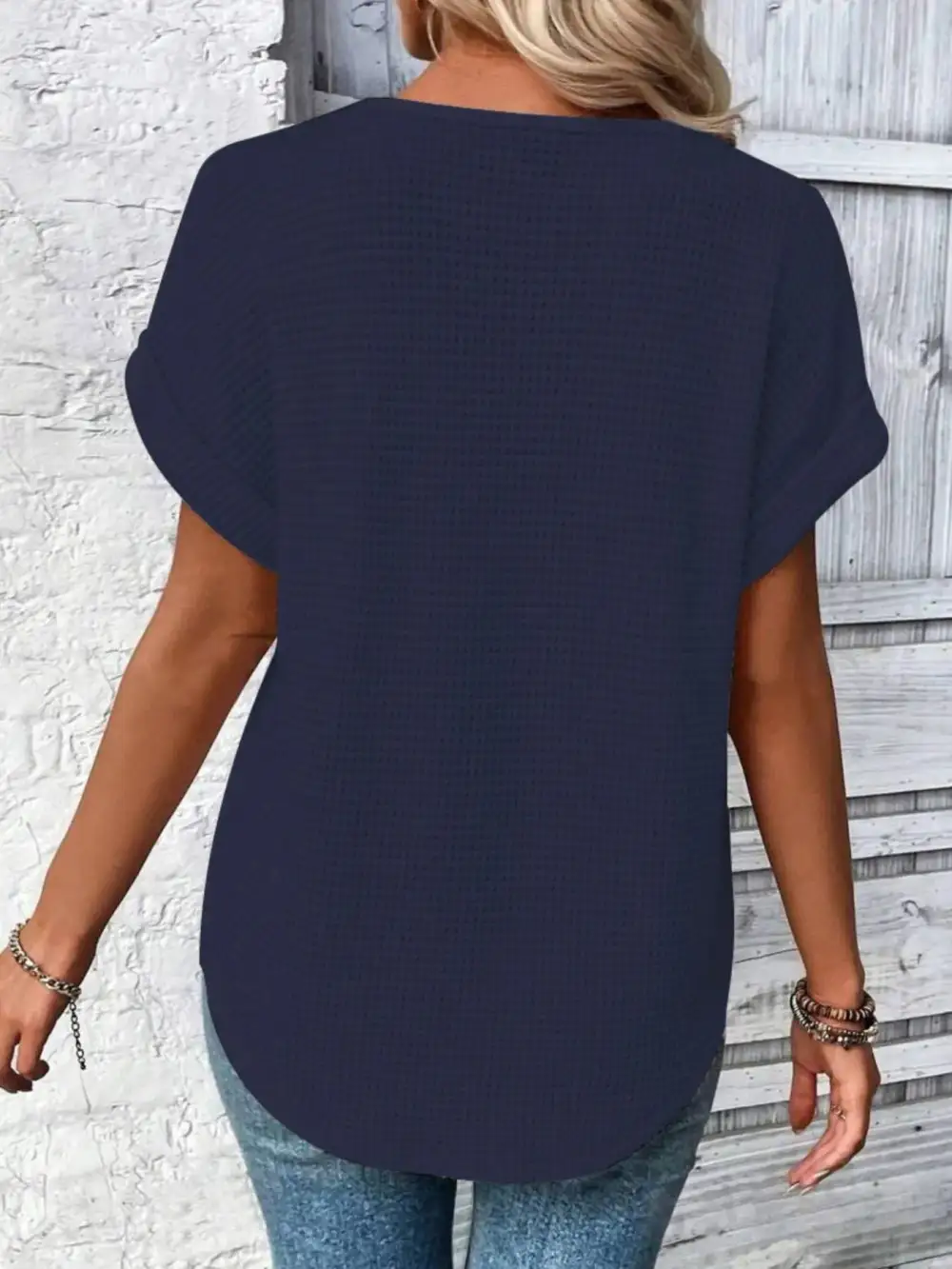Refined Short-Sleeve Lace-Detail Knit T-Shirt