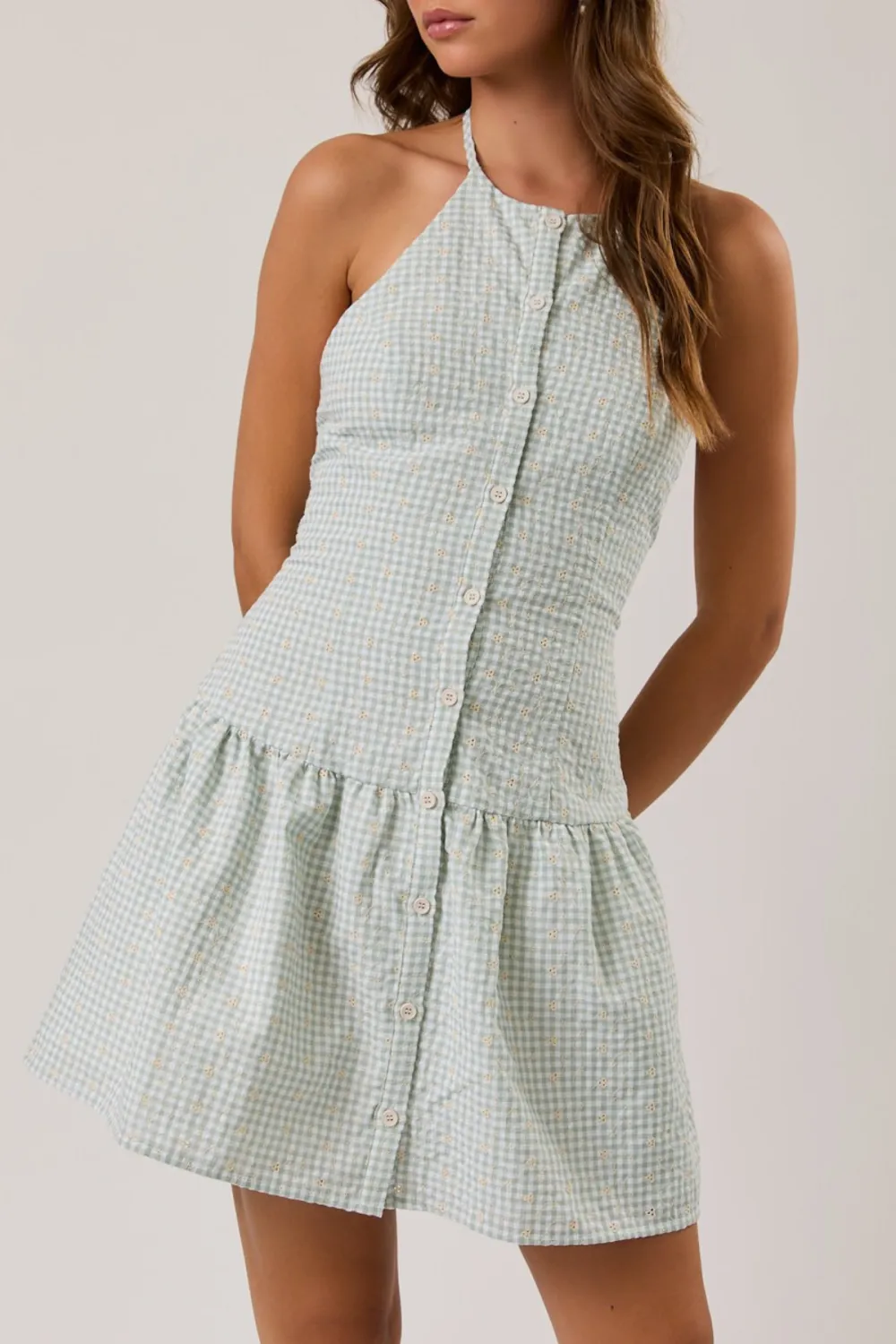 Halter Neck Drop Waist Mini Dress