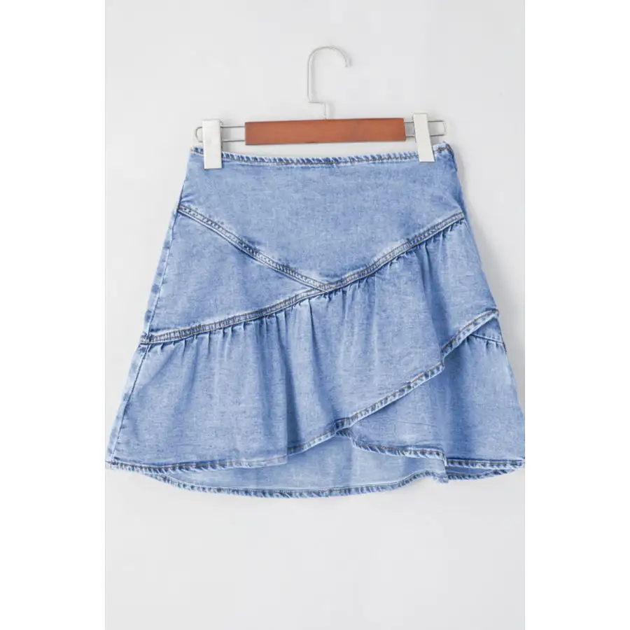 Asymmetric Ruffle Overlay Denim Mini Skirt