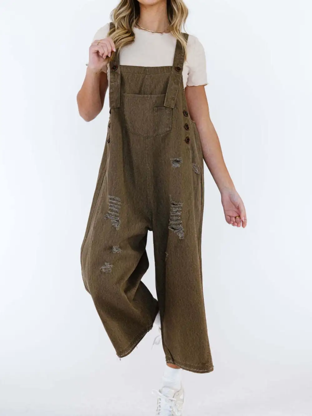 Wide Leg Denim Overalls Relaxed Fit Bib Overalls