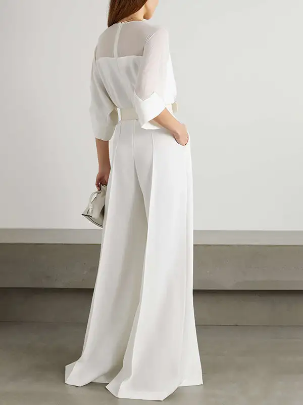 Effen Kleur Split Front Contrasterende Gebonden Taille Hoog